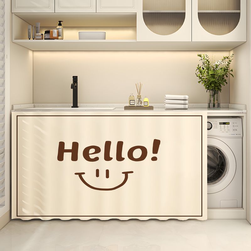 Kitchen Gadgets Organizer - VIKAMA ハロースマイルフェイス ロングキャビネットカバー カーテン 穴あけ不要 フック＆ループ式