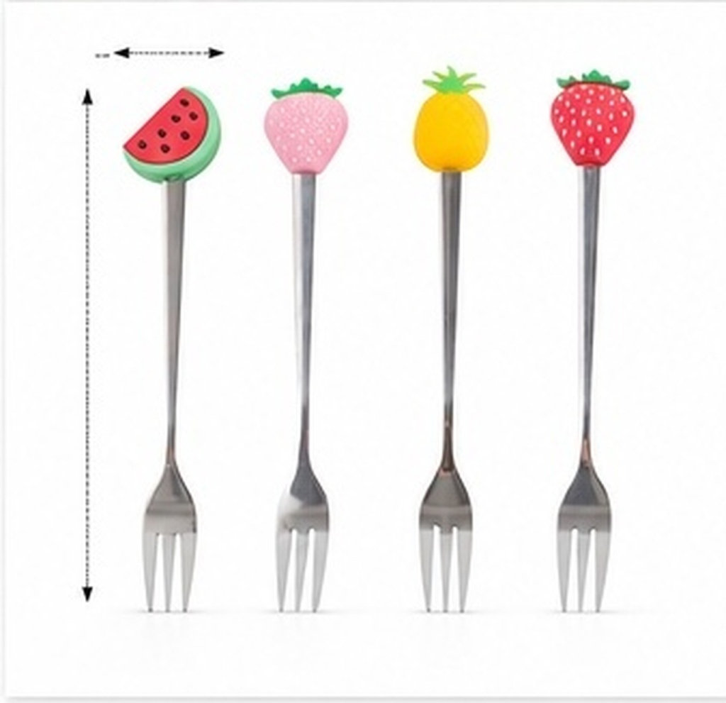 Kitchen Gadgets Gold - ステンレス製フルーツフォーク4本セット。丈夫な3本爪のデザインで、料理やパーティー、誕生日のお祝い、デザート、スナック、サラダなどに最適。