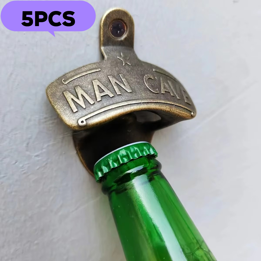 Kitchen Gadgets For Men - 5個入り、エンボス加工のボトルオープナー。壁に取り付け可能で、パブやバーベキュー、DIYクラフト、レトロな壁飾りに最適。キッチン用品としても使える。