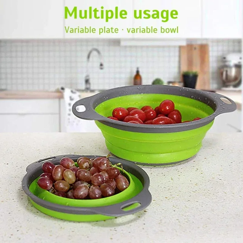 Kitchen Gadgets Organizer - 1個入り、折りたたみ式シリコン製ザルバスケット。野菜や果物用の折りたたみ式水切り。省スペースで収納しやすいキッチン用品。
