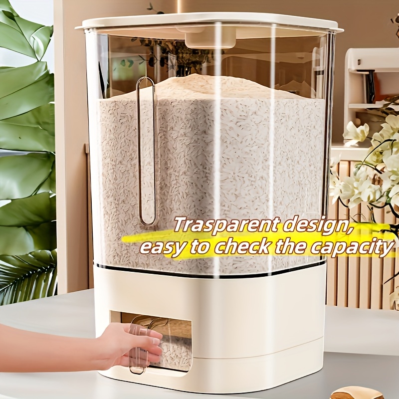 14ポンド容量の米びつ、蓋付き大型穀物容器、計量シリンダー付 - Kitchen Gadgets Organizer のレビューと価格